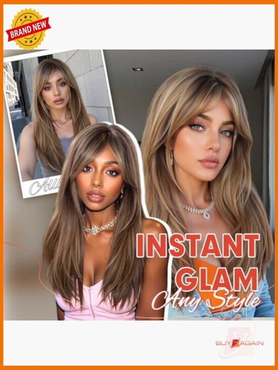 Long Straight Human Hair Wig with Bangs Heat Resistant Natural Look Daily Wear main image 4